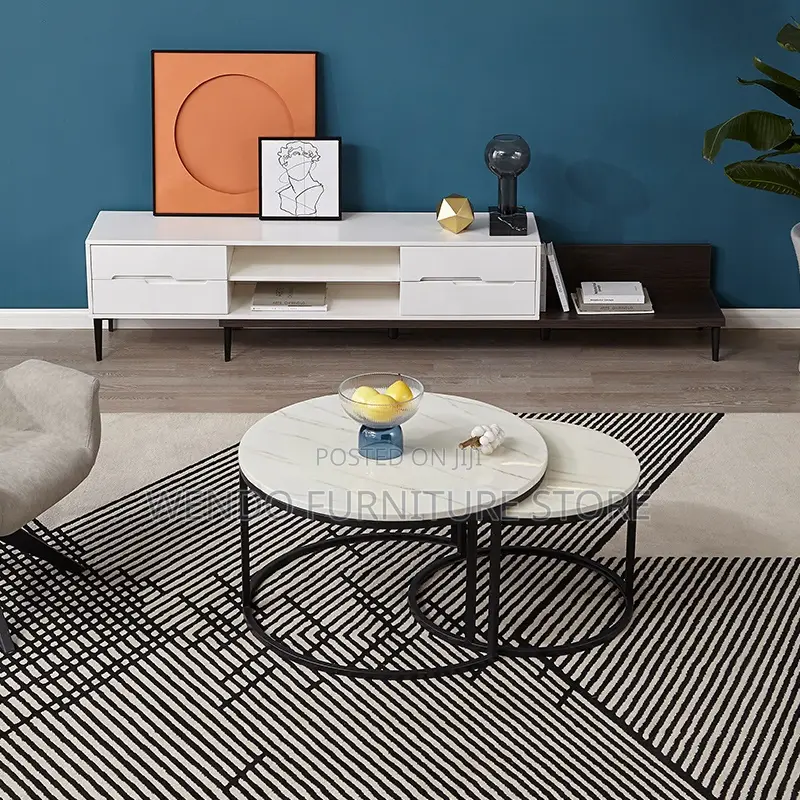 Coffee Table; Dual Piece Marble Coffee Table