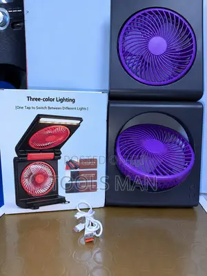 Rechargeable Foldable Desk Fan With 3-Color LED Light