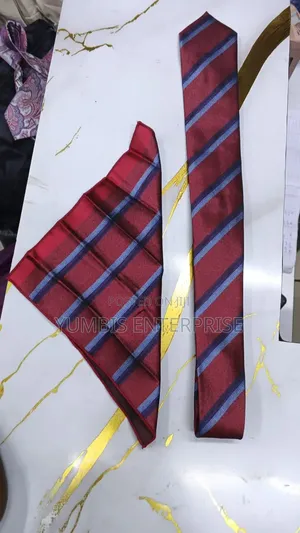 Maroon Stripped Tie With Matching Pocket Square