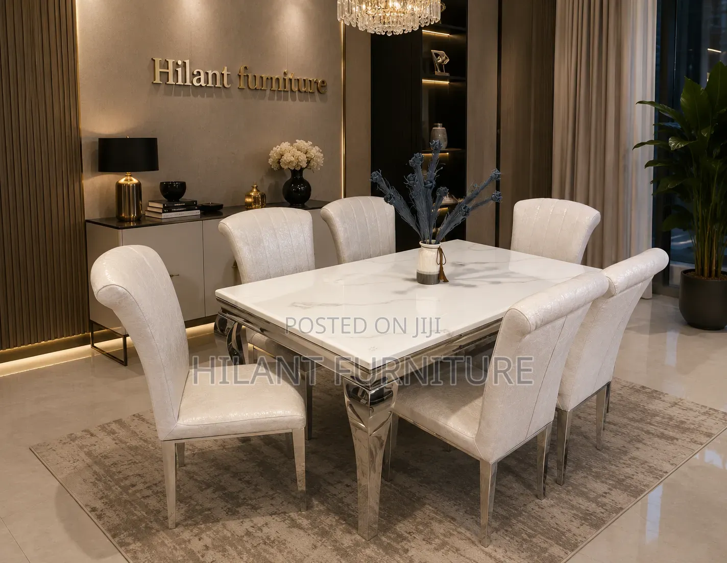 Silver Premium Marble Dining Set
