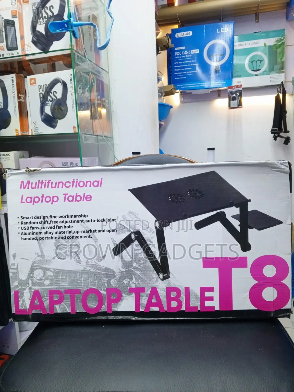 T8 Adjustable Laptop Stand With USB Cooling Fans Foldable Desk