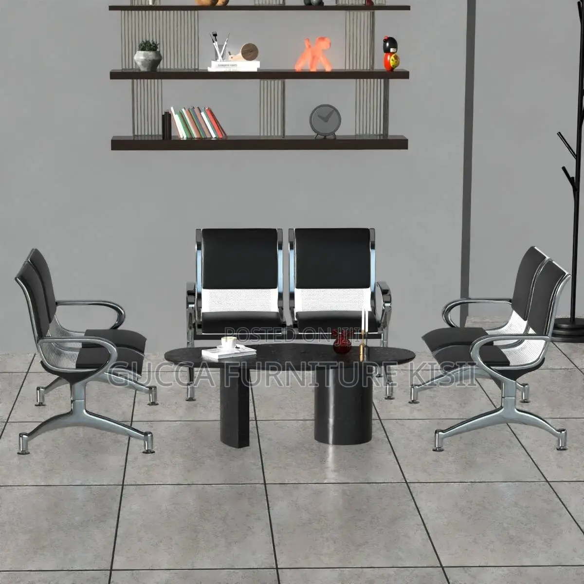 Office Bench; 2-Link Padded Office Bench