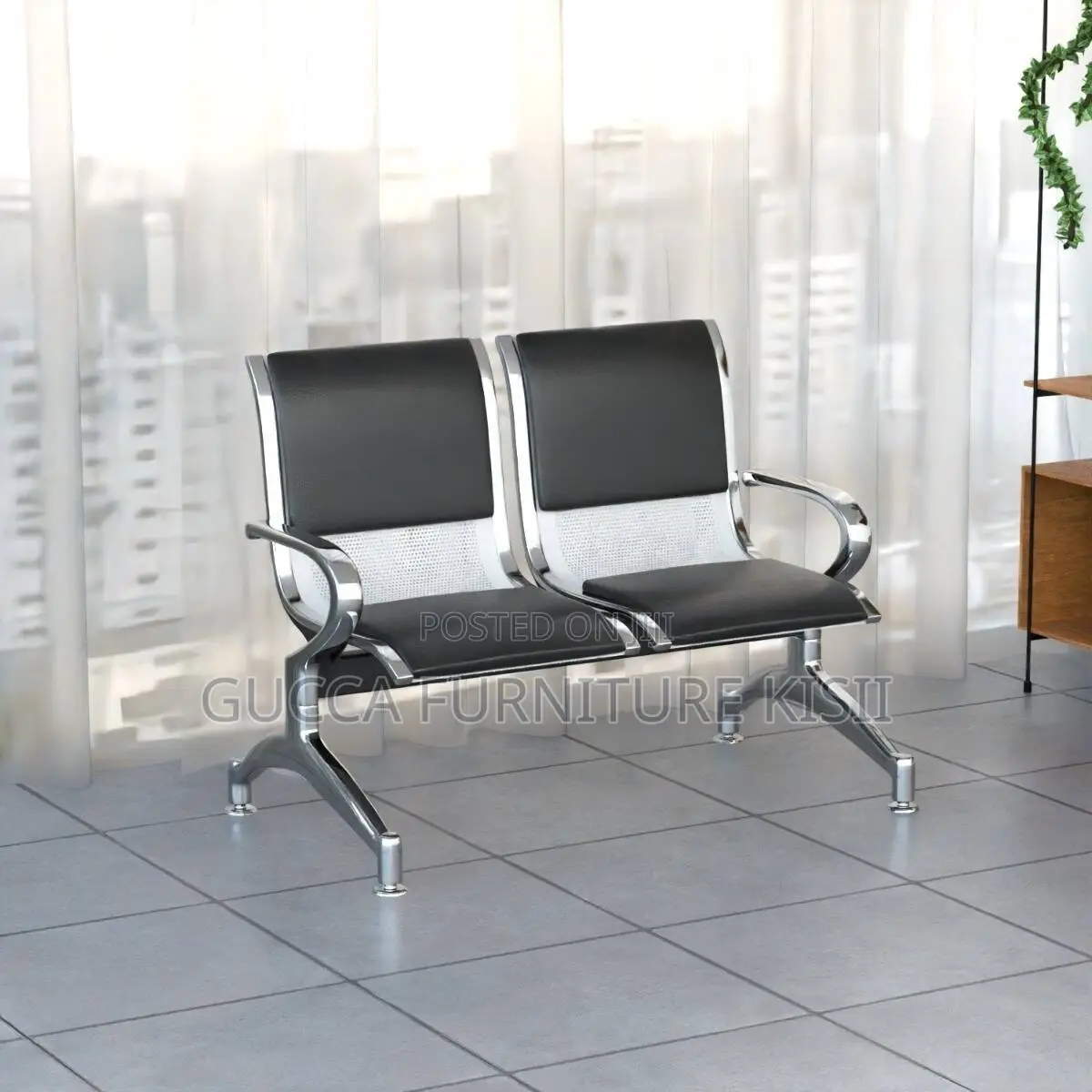 Office Bench; 2-Link Padded Office Bench