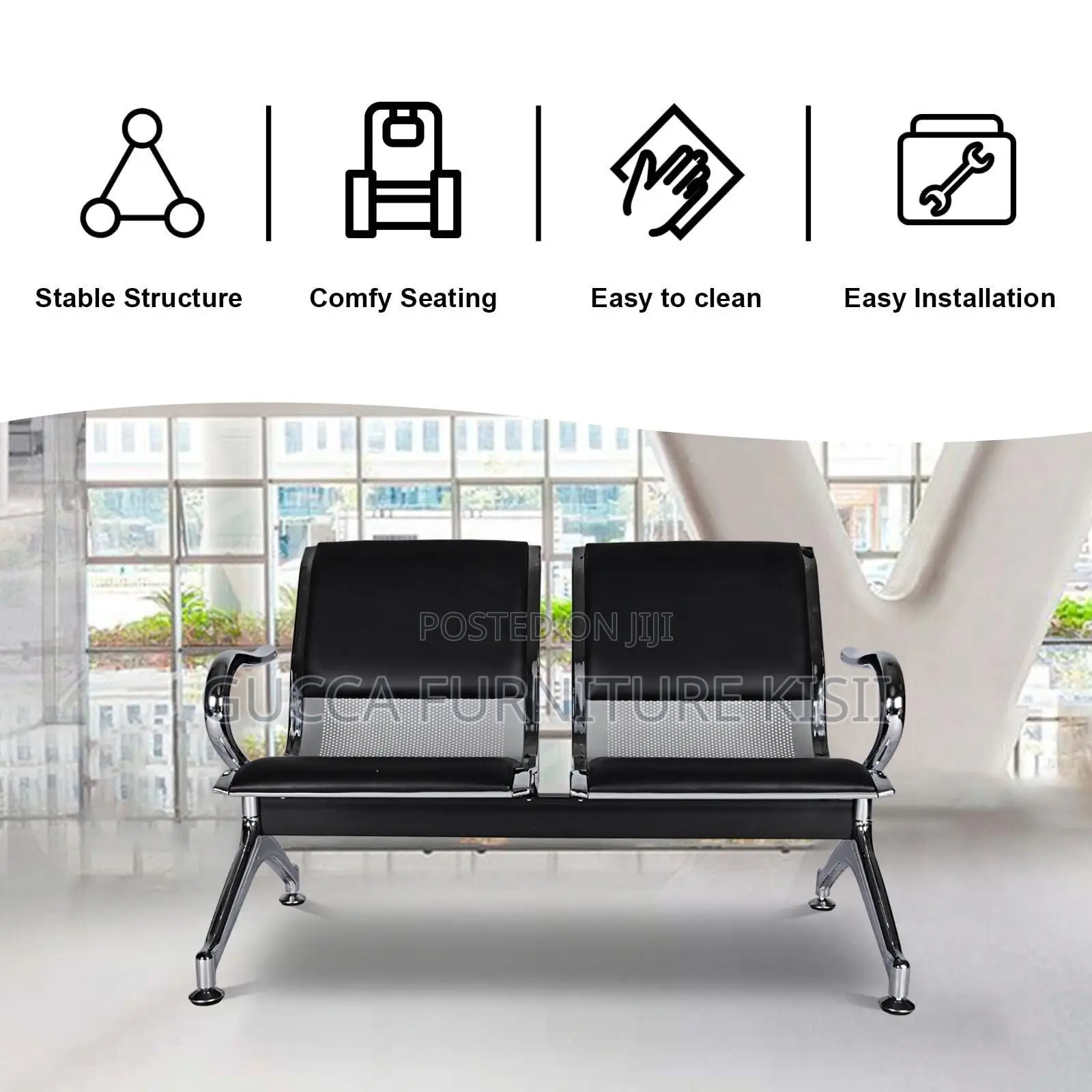 Office Bench; 2-Link Padded Office Bench