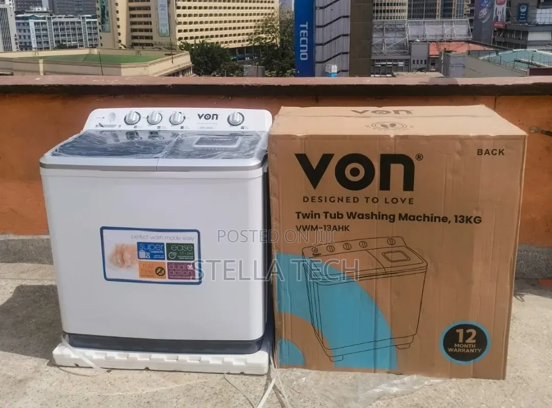 Von 13kgs Twin Tub Washing Machine -White