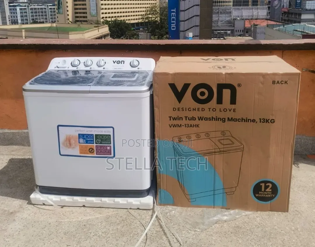 Von 13kgs Twin Tub Washing Machine -White