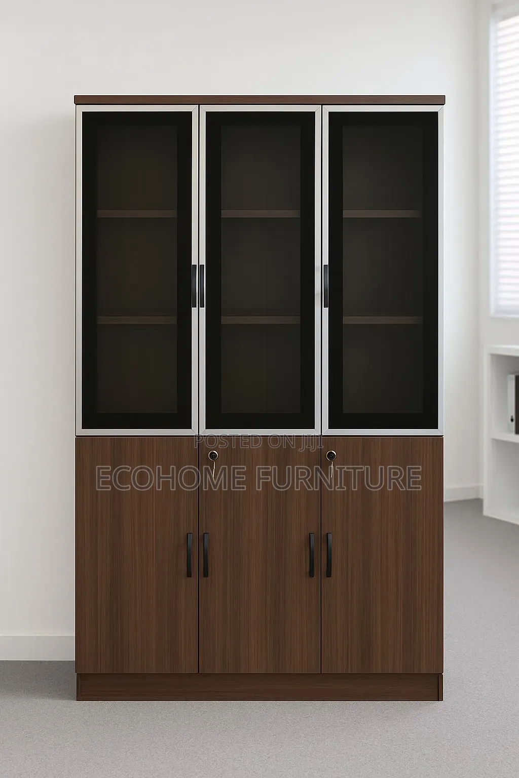 Half Glass Filling Cabinet. 3 Door Lockable