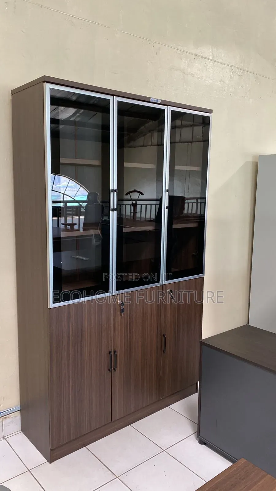 Half Glass Filling Cabinet. 3 Door Lockable