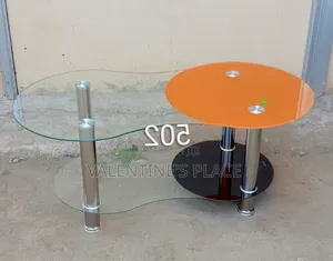 ​Modern S-Shaped Coffee Table - Orange/Glass Top With Lower Storage