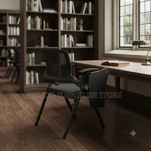 Office Chairs; Foldable Black School Seat With Book Write Pad