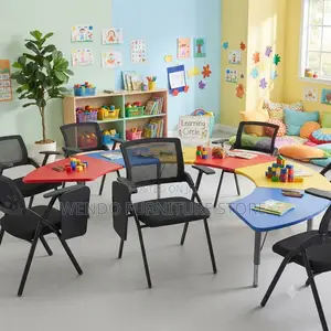 Office Chairs; Foldable Black School Seat With Book Write Pad