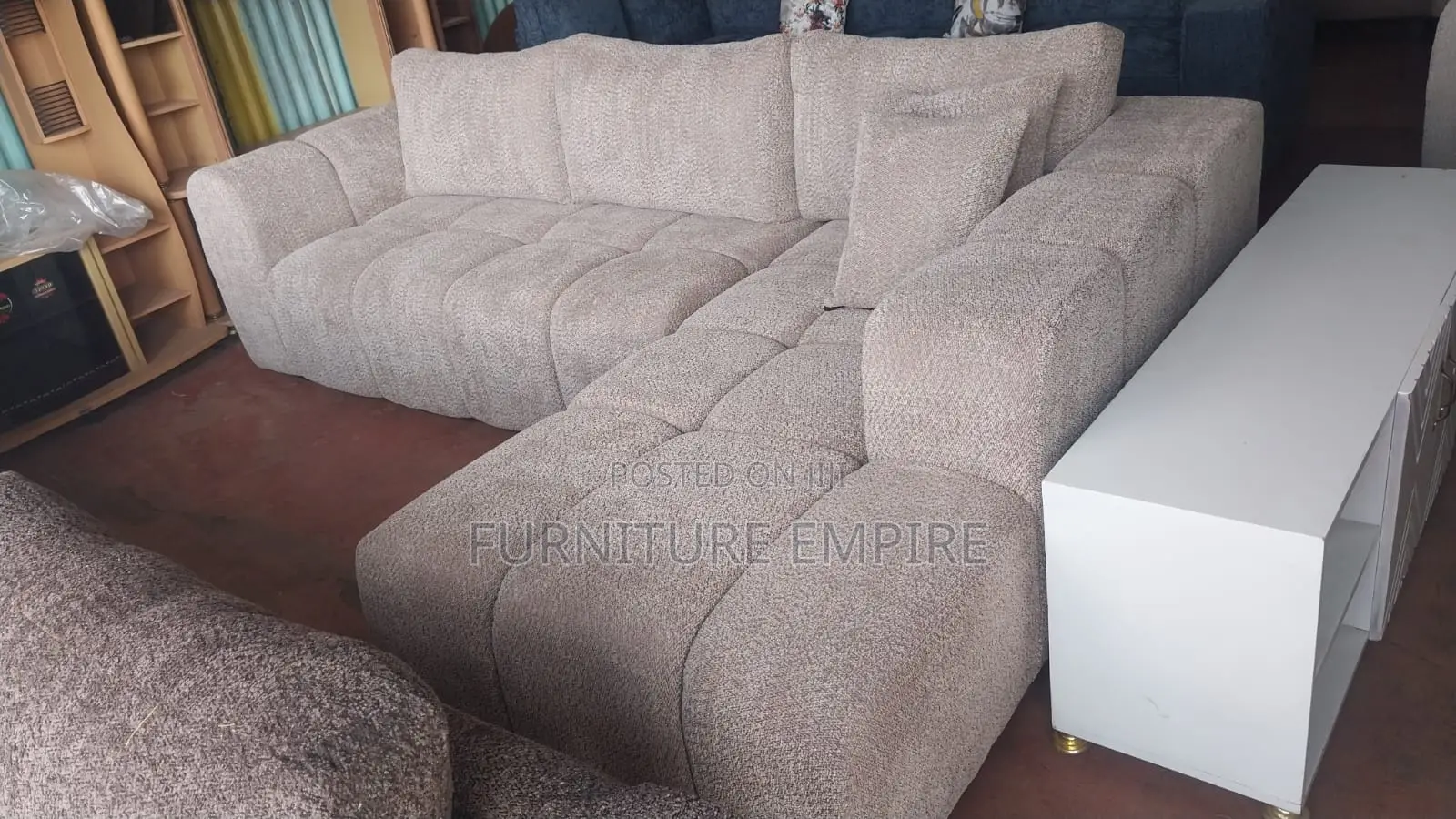 6 Seater L-Shaped Bubble Design Sofa Beige