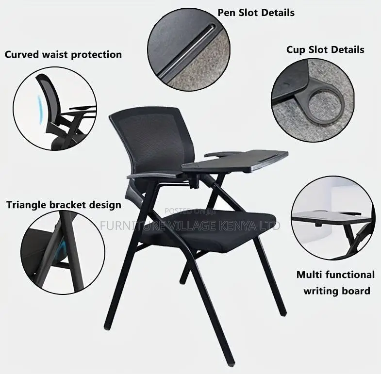 Study Chair; Foldable Mid Back Student's Study Chair-Wrting Pad
