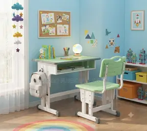 Home Desk; Brown-Blue Adjustable School Desk