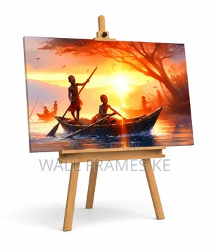 African Sunset Fishing Framed Canvas Print Wall Art Painting Mounts