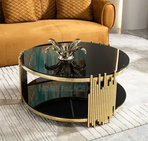 Coffee Table; Contemporary Black and Gold Coffee Table