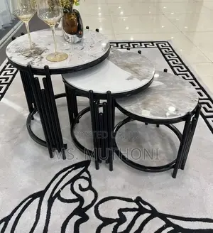 Luxury 3-in-1 Polished Marble-Texture Tops Nesting Tables