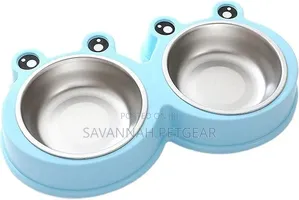 Pet Double Bowl Stainless Steel Food Drinking Bowl(Blue)