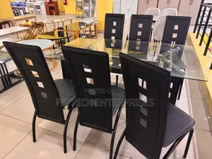 Modern 6-Seater Dining Table Set Features Black High Back Chairs