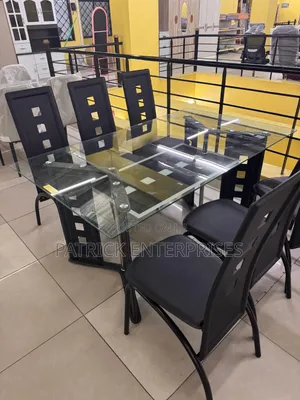 Modern 6-Seater Dining Table Set Features Black High Back Chairs