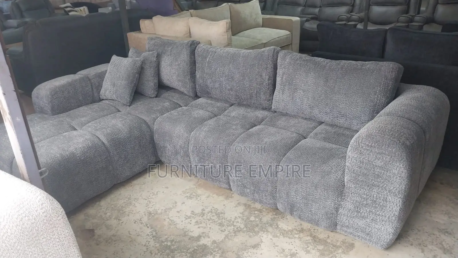 6 Seater L-Shaped Bubble Design Sofa Light Grey
