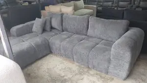 6 Seater L-Shaped Bubble Design Sofa Light Grey