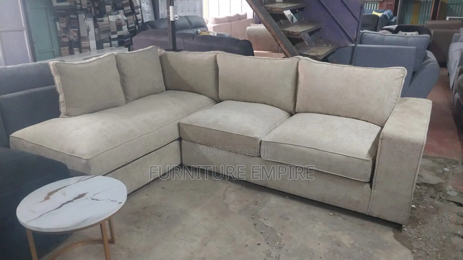 6 Seater L-Shaped Beige Cushioned Sofa