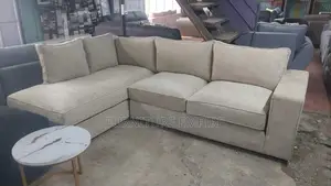 6 Seater L-Shaped Beige Cushioned Sofa