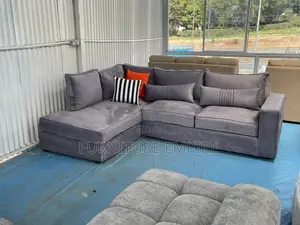 6 Seater L-Shaped Grey Velvet Sofa Cushioned Back