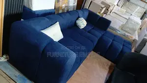 6 Seater L-Shaped Sofa Navy Blue Bubble Design