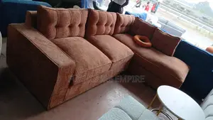 6 Seater L-Shaped Sofa Burnt Orange Tufted Back