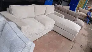 6 Seater L-Shaped Sofa Beige Bubble Fabric