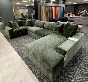 9 Seater U-Shaped Sofa Set Green Velvet Fabric