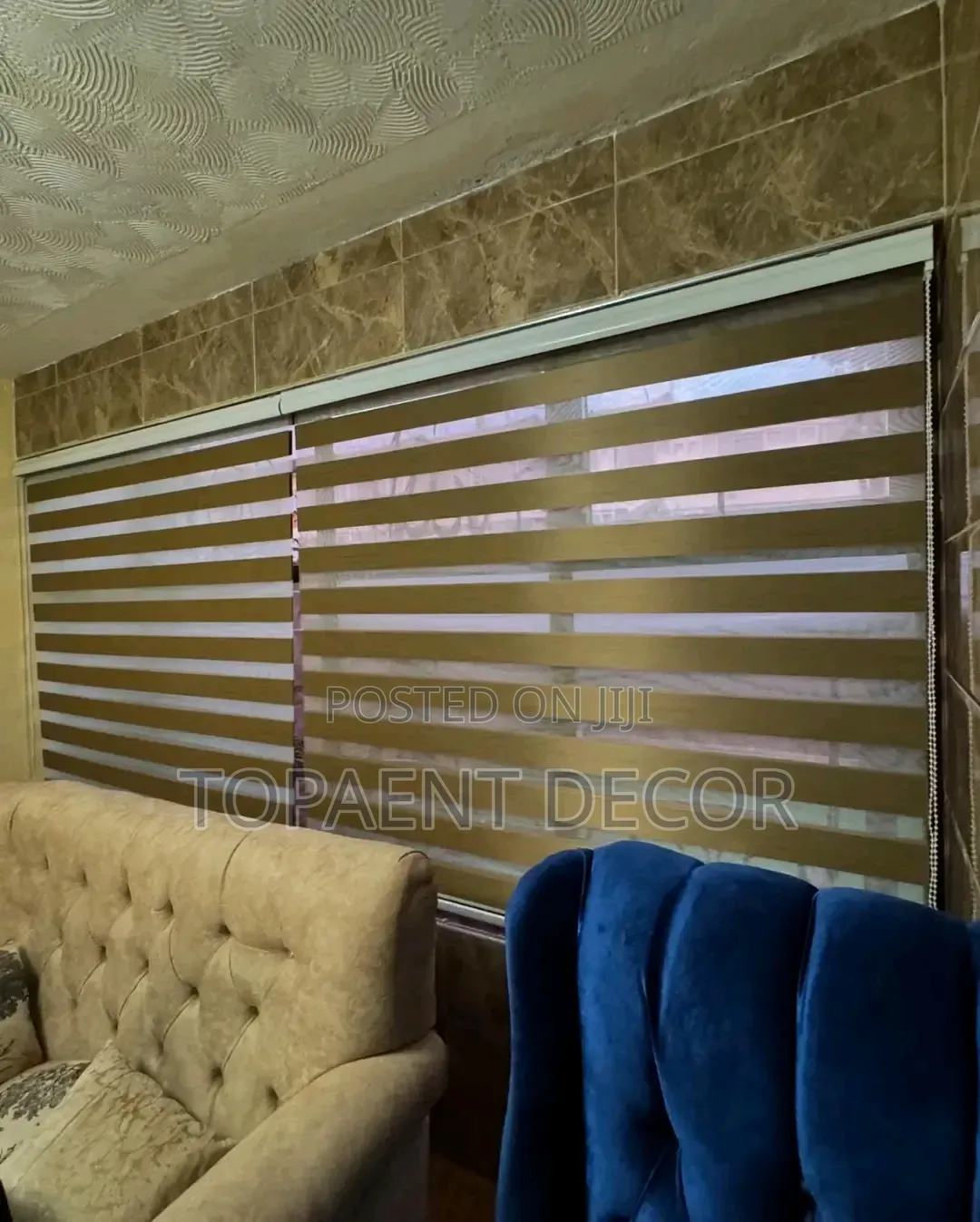 Wide Window Brown Zebra Blinds