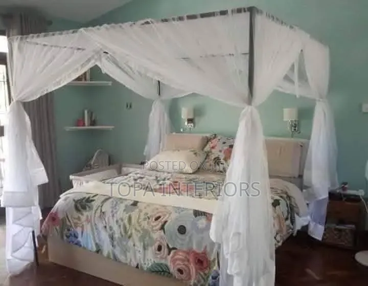 White Four Stands Bed Net for All Bed Sizes
