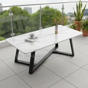 Pure Marble Top Coffee Table With White Surface and Black Metal Frame