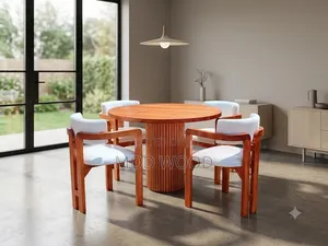 Modern Fluted Round Solid Wood Dining Set