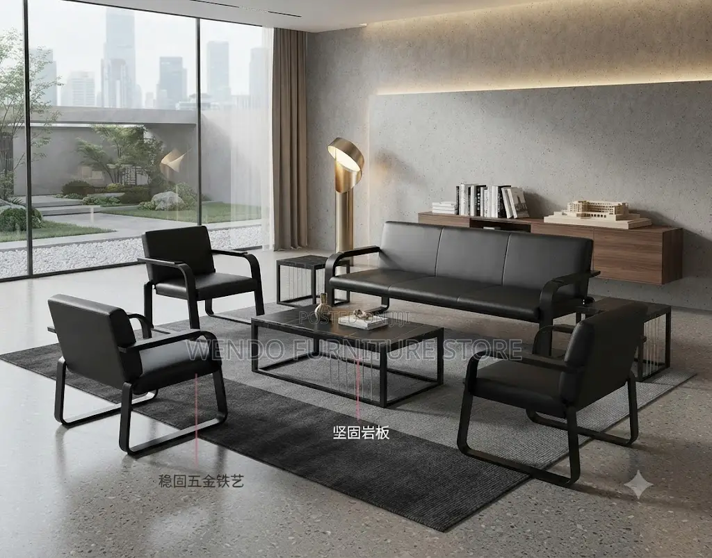 Office Chairs; Five Seaters Reception Leather Bench Set