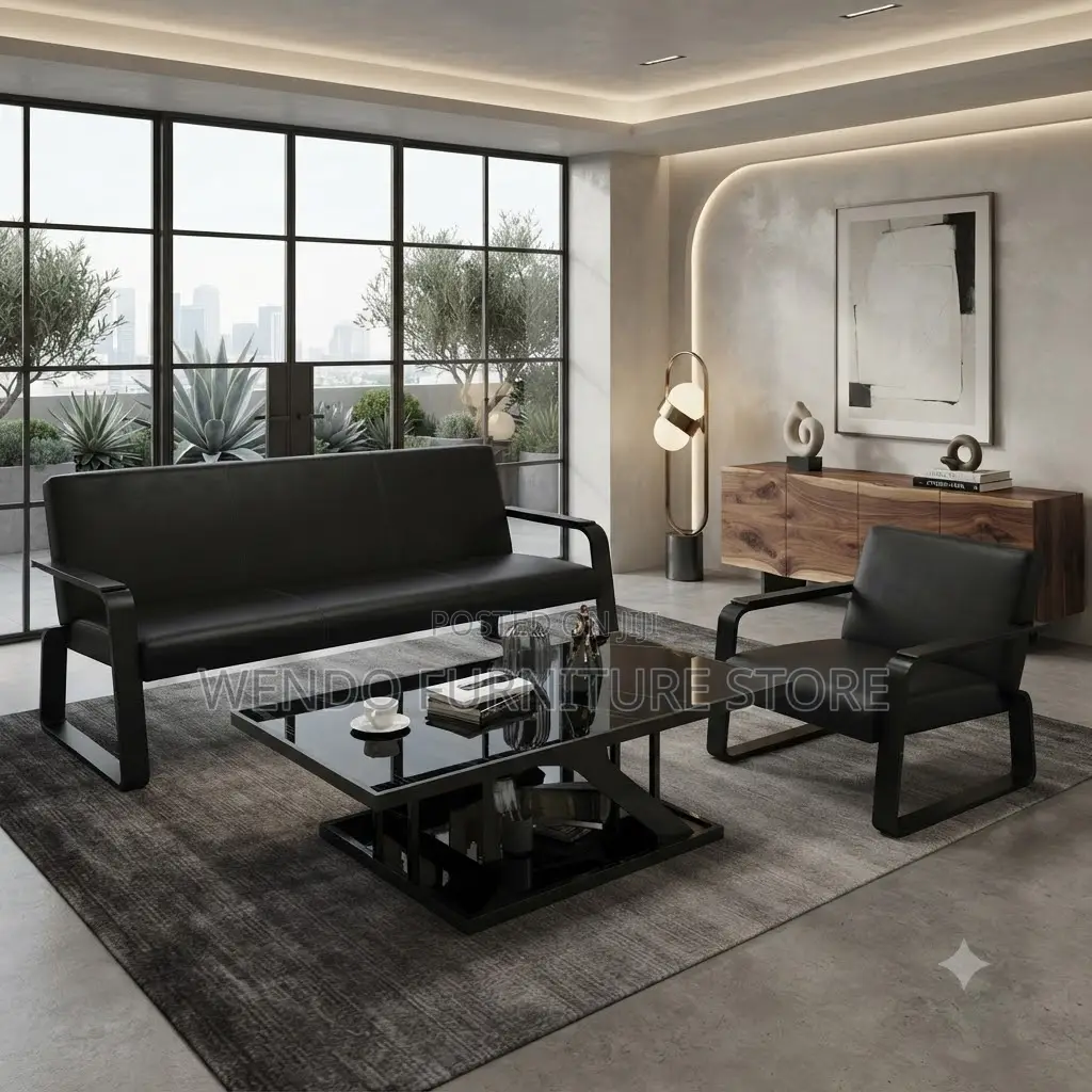 Office Chairs; Five Seaters Reception Leather Bench Set