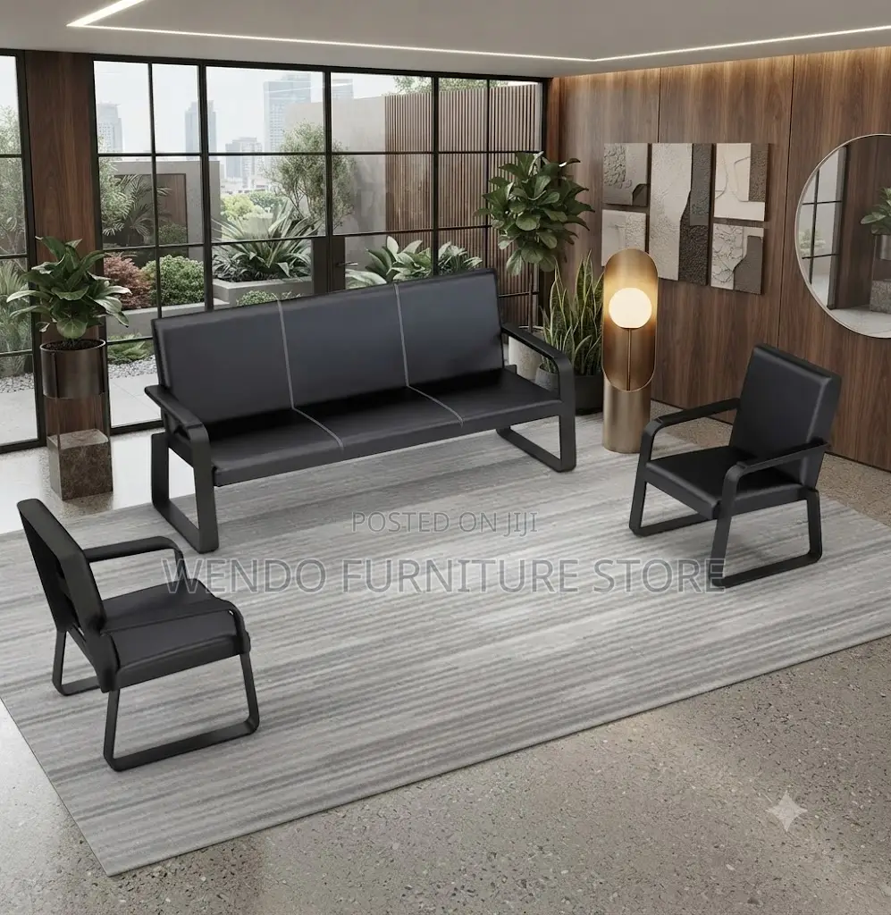 Office Chairs; Five Seaters Reception Leather Bench Set
