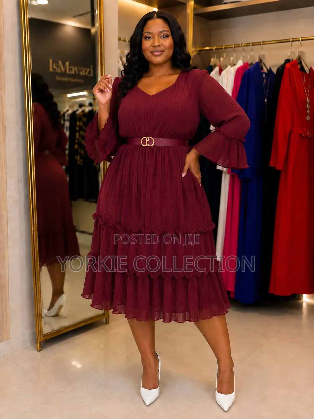Pleated Chiffon Midi Dress 