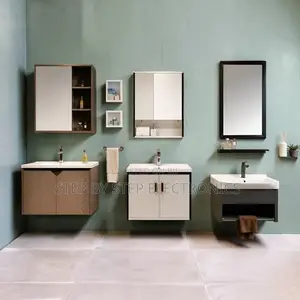 Space Saving Bathroom Vanity Cabinet With Floating Mirror Shelf