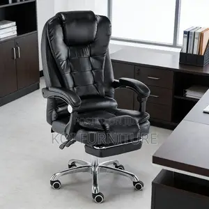 Office Chairs; Black Leather Offices Chairs With Long Footrest
