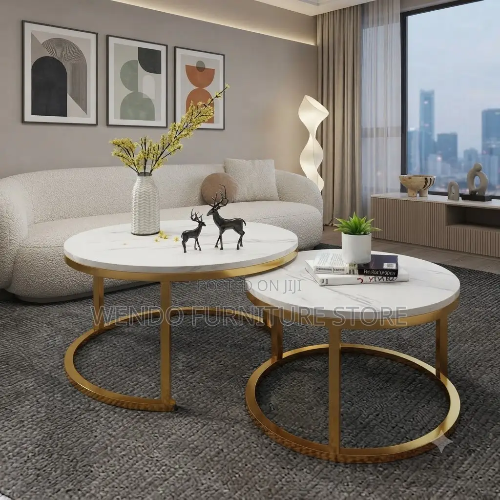 Coffee Table; Two Set Marble Coffee Table
