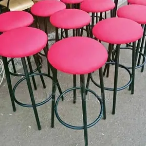 Red Fabric Stools With Black Frame