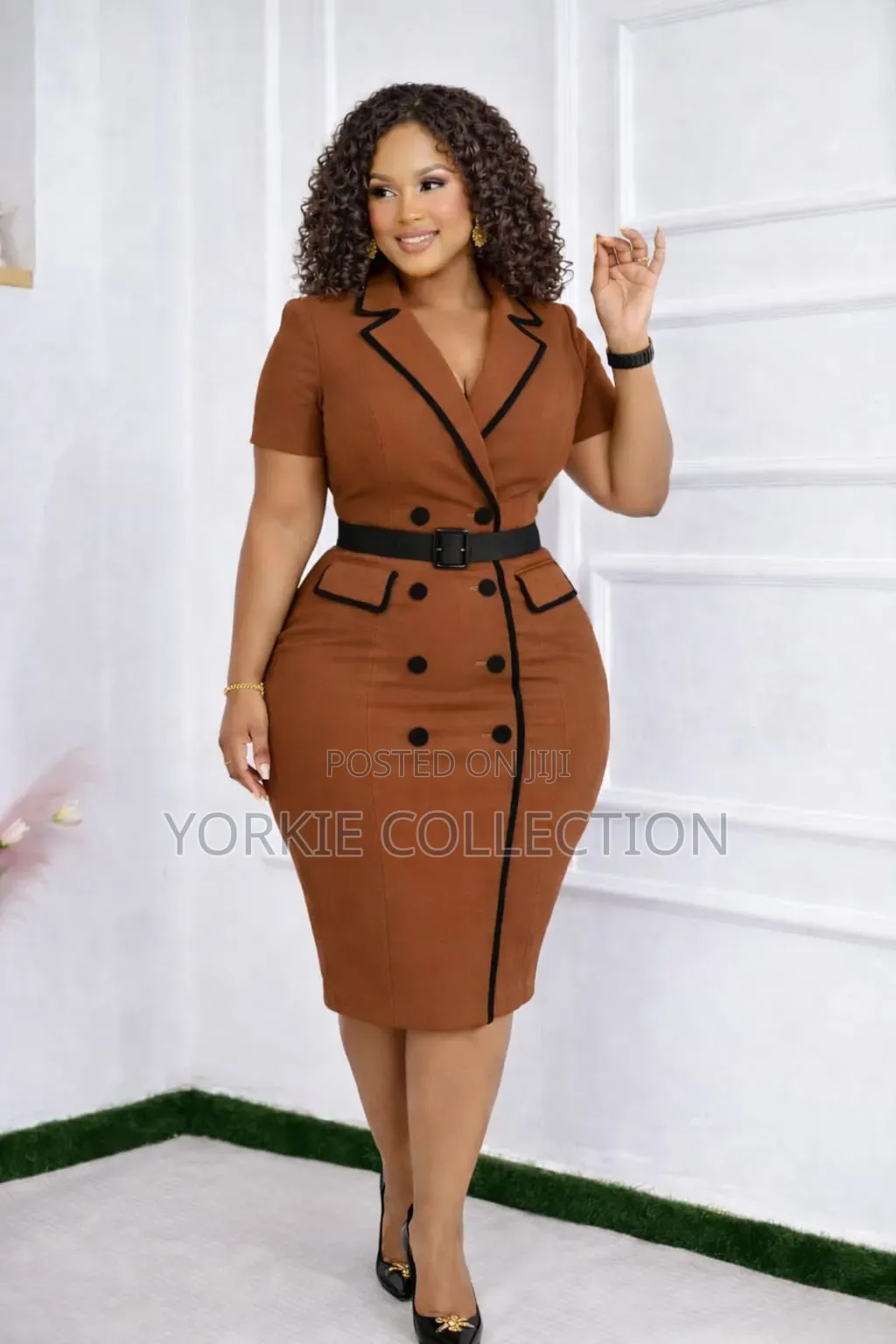A Double-Breasted Belted Blazer Midi Dress