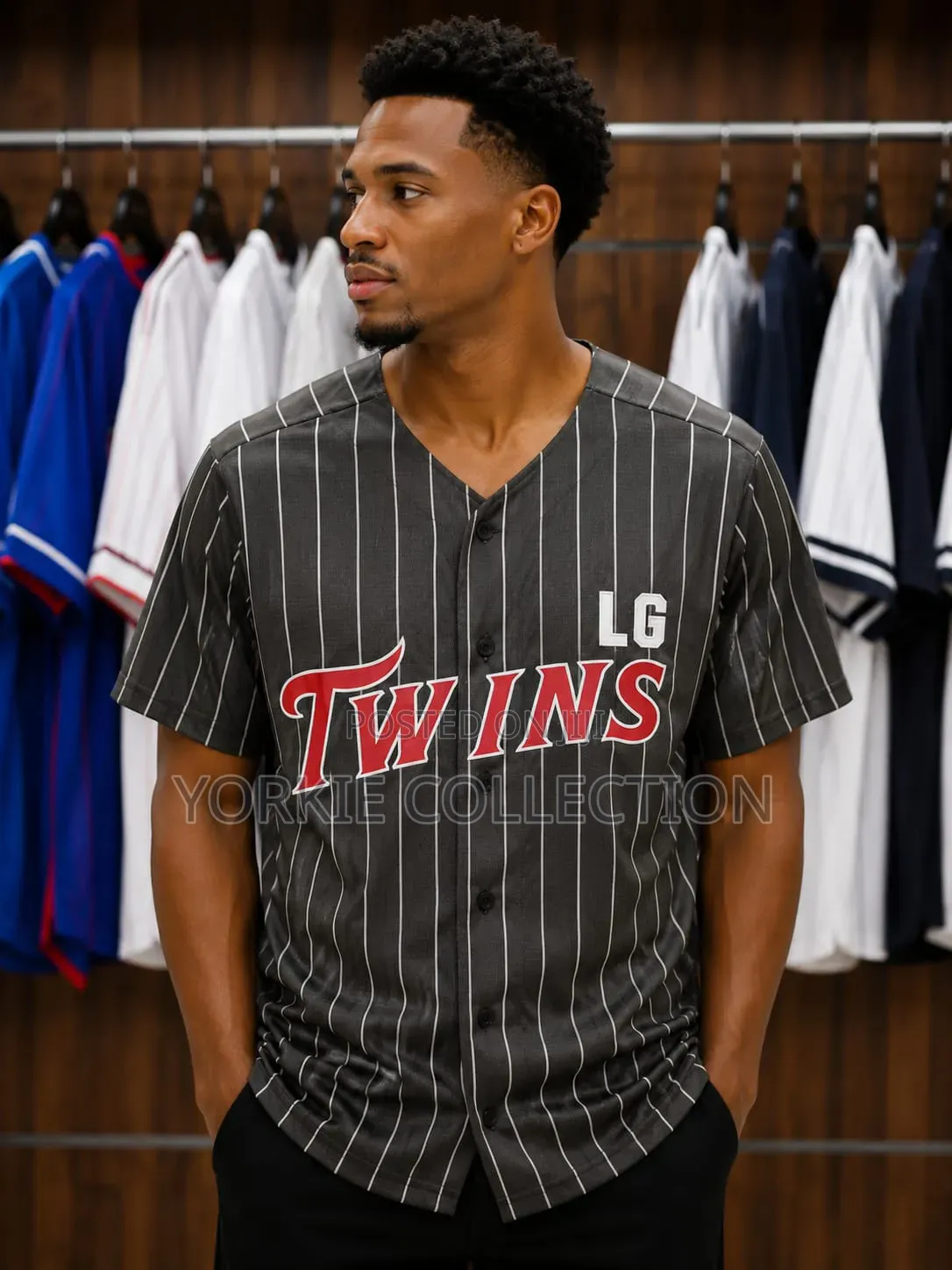 Pinstripes Button-Up Baseball Jersey