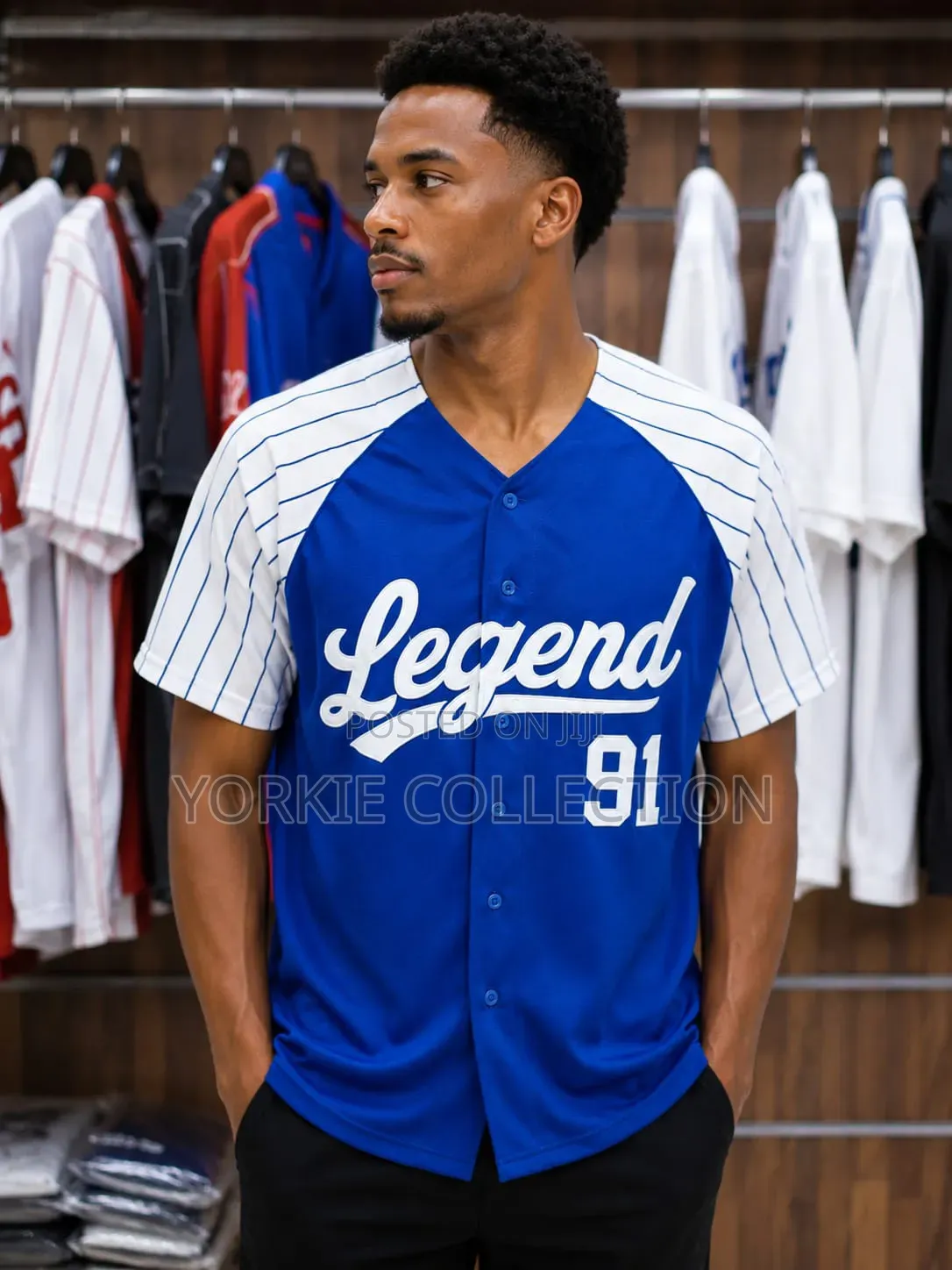 Pinstripes Button-Up Baseball Jersey