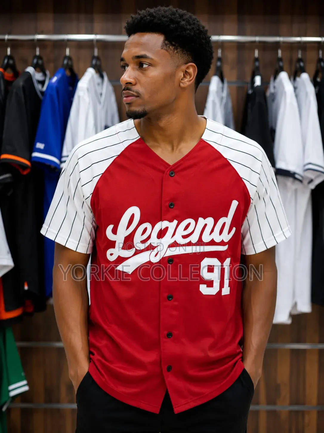 Pinstripes Button-Up Baseball Jersey