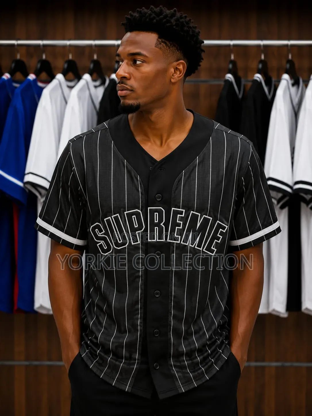 Pinstripes Button-Up Baseball Jersey